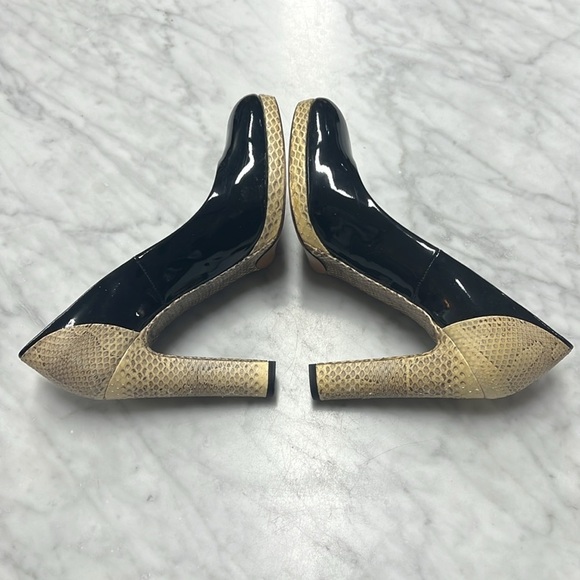 Chloe' Vernice Black Patent Leather and Snake Print Accent Chunky Heel Size 38 - Picture 6 of 11